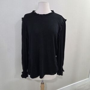 Anthropologie Black Ruffle Long Sleeve Blouse